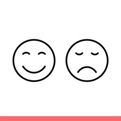 Mood icon, sad or happy symbol. Simple, flat design isolated on white background for web or mobile app