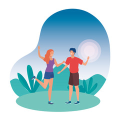 young lovers couple celebrating in the park