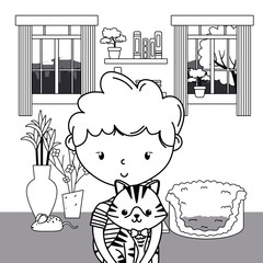 Boy with cat cartoon design