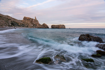 Fototapeta premium Sunset on the beach of La Rijana, Costa Tropical (Granada) Spain
