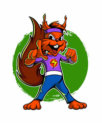Cartoon style squirrel fighter, vector cartoon character.