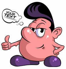 Cartoon character with the thumb up and comic book text frame.