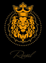 Lion face, lion head with the crown, lion logo design concept.