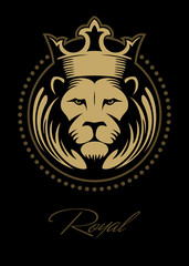 Lion face, lion head with the crown, lion logo design concept.