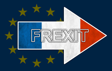 Image relative to politic relationships between European Union and France.  Frexit text