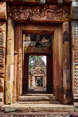 Fototapeta na wymiar Khmer Architecture of Prasat Muang Tam Castle, Buriram, Thailand