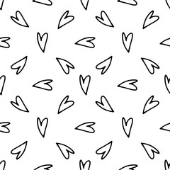 Heart doodle hand drawn seamless pattern. Summer marine template. Vector illustration.