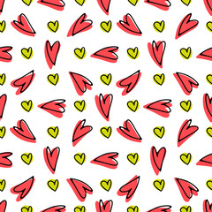 Heart doodle hand drawn seamless pattern. Summer marine template. Vector illustration.