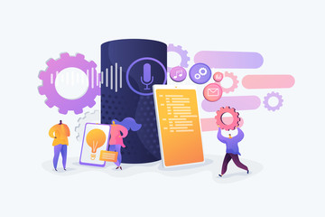 Smart assistant applications, voice application platform, voice assistant development concept. Vector isolated concept creative illustration.