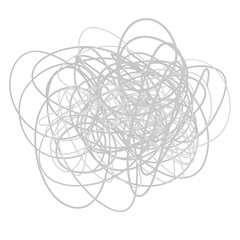 Monochrome chaotic pattern on white. Tangled texture with lines. Hand drawn dinamic scrawls. Background with lines and waves