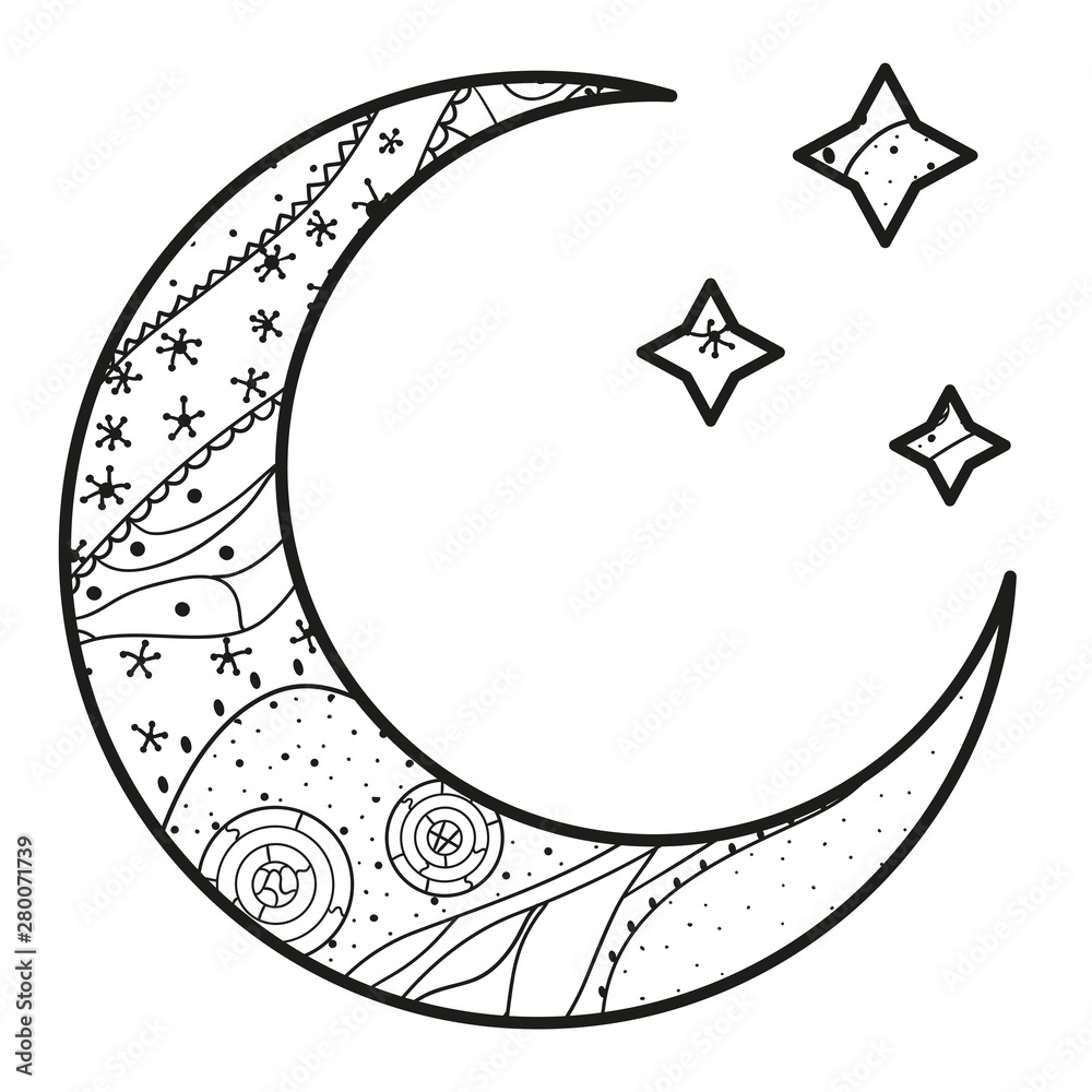 Wall mural crescent moon with stars with abstract patterns on isolation background. design for spiritual relaxa