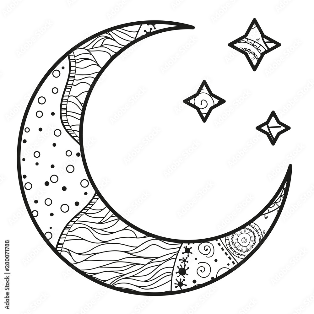Wall mural crescent moon with stars with abstract patterns on isolation background. design for spiritual relaxa