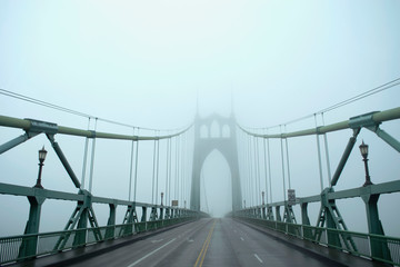 Fototapeta na wymiar bridge in city on foggy day
