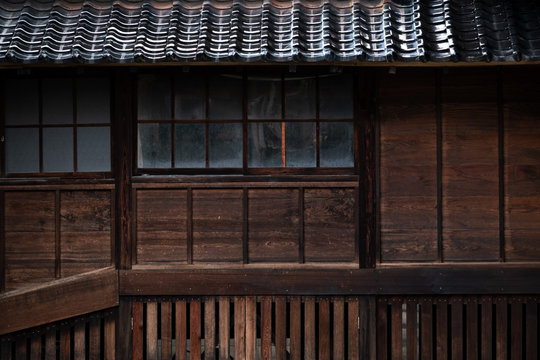 Japanese traditional wooden wall and tile roof