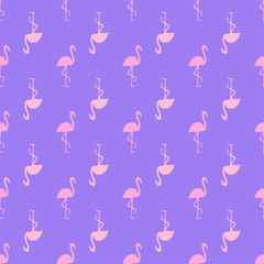 Seamless abstract wallpaper with flamingos. Hand drawn cartoon birds. Print for polygraphy, shirts and textiles. Colored texture. Pattern for your design