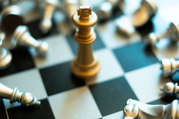 chess board game. setup for the competition, leader, winer, strategy, business and success concept