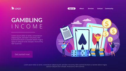 Poker player, lucky casino winner flat vector character. Gambling income, taxation of gambling income, legal wagers operations concept. Website homepage landing web page template.