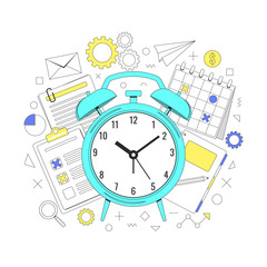Time management concept illustration, organization, working time. Landing page template. Easy to repaint and adapt to your design. Vector illustration