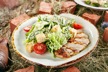 Caesar Salad with Sliced Chicken Fillet