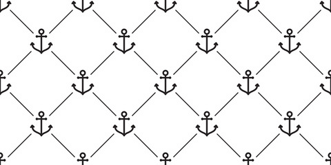 Naklejka premium Anchor seamless pattern vector boat pirate helm maritime Nautical sea ocean repeat wallpaper scarf isolated tile background illustration line design