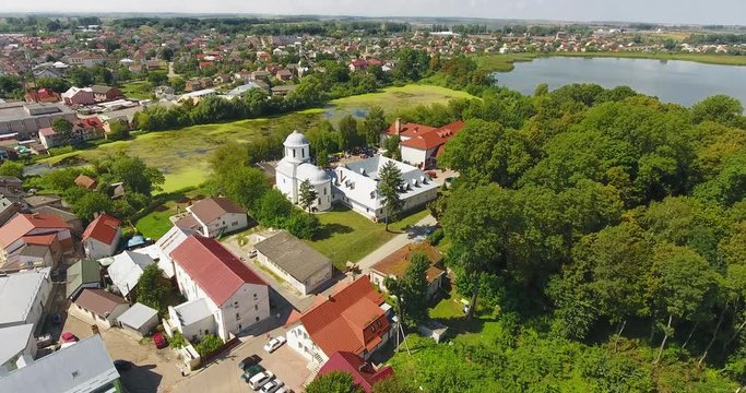 Panoramic Aerial drone view of small town