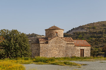 Fototapeta na wymiar Beautiful street view with church in picturesque village Lefkara, Cyprus