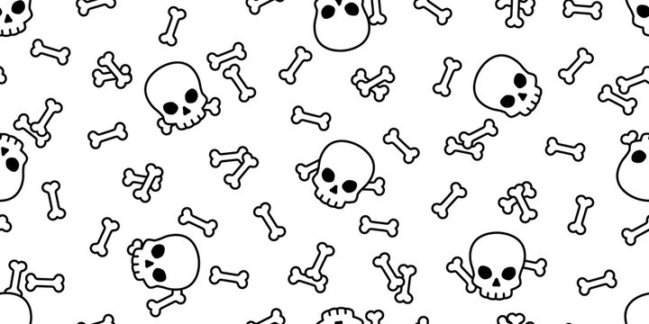 skull bone seamless pattern Halloween vector scarf isolated cartoon repeat wallpaper tile background illustration doodle design