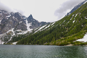 Lake in mountains. Morskie Oko Sea Eye Lake is the most popular place in High Tatra Mountains, Poland.