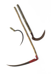 agricultural spit,scythe on halloween isolated on white background