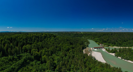river flowing in the forest. Aerial view