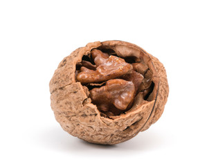 broken nut on white background