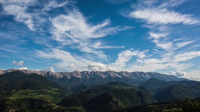 Timelapse of clouds moving over the Pyrenees Mountains in La Cerdanya, Spain