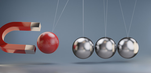 hold back a sphere with a magnet 3d-illustration