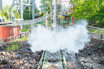 Fun water ride Log river in amusement park at summer