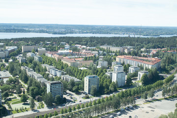 Beautiful top view of the Tampere city at summer day, Finland.
