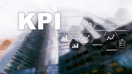 KPI - Key Performance Indicator. Business and technology concept. Multiple exposure, mixed media. Financial concept on blurred background