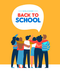 Back to school diverse student friend group card