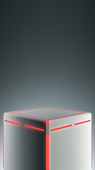 Elegant Blank product stand with light and glow. Cube platform for design. Pedestal for display. Futuristic concept background. 3D rendering