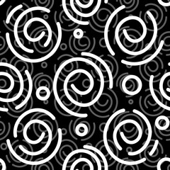 Abstract black and white spiral background. Vector seamless pattern. Simple design. Seamless vector texture. Paper art design. Geometric print. Space background. Pattern in vintage style