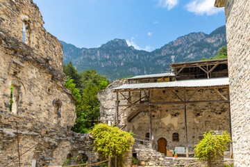 View of the historical Monastery of Agios Dionysios on Mount Olympus in Greece