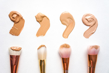 Makeup brushes with smeared liquid foundation