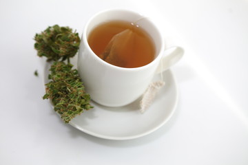 hemp tea .  medical cannabis leaf