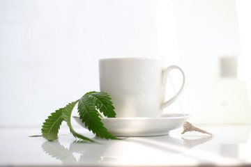 hemp tea .  medical cannabis leaf