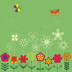 Card template with flowers, butterfly and space for text.
