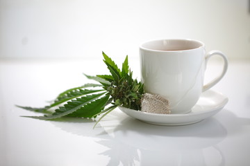 hemp tea .  medical cannabis leaf