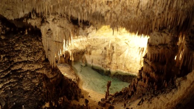 TILT DOWN View of Drach Caves located in Mallorca, Spain