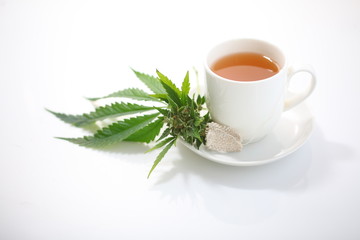 hemp tea .  medical cannabis leaf