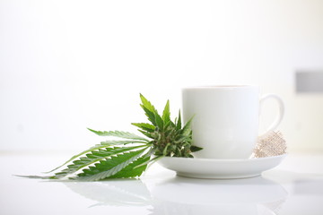hemp tea .  medical cannabis leaf