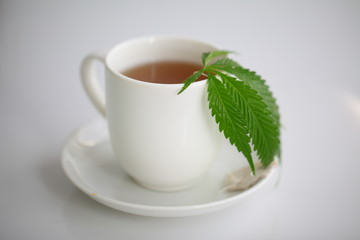 hemp tea .  medical cannabis leaf