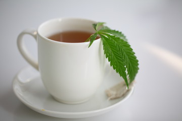 hemp tea .  medical cannabis leaf